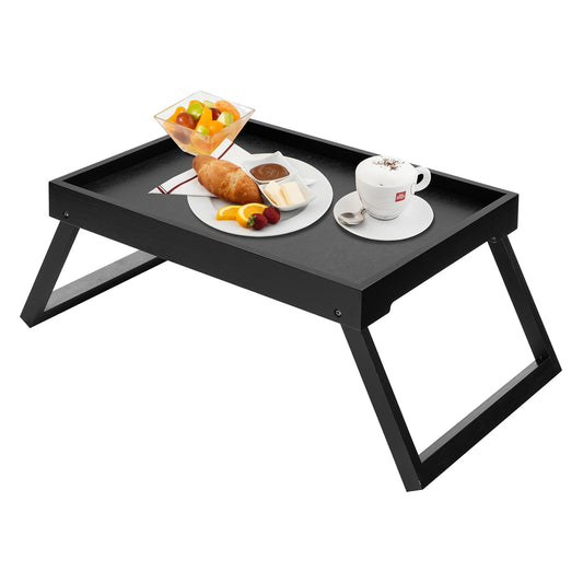 Kaukinye Bamboo Bed Tray Table with Foldable Legs, Breakfast Tray (Black)