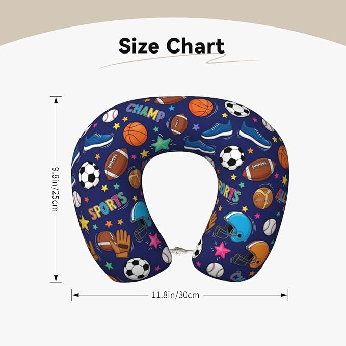 Travel Neck Pillow for Pain Relief Sleeping, Ice Hockey Ball Soccer Basketball Baseball Football Sport, Memory Foam Chin Head Cushion Support with Zip Cover, Fashion Car Flight Pillows