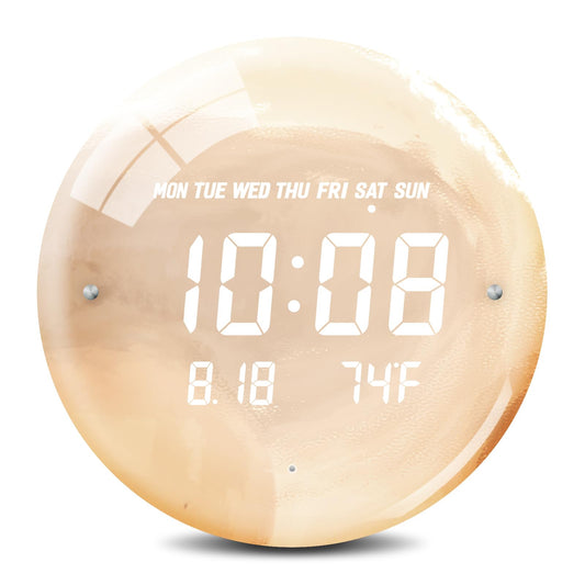 SCOAGE Digital Moon Wall Clock with Temperature/Time/Date, 12'' Modern Led Wall Clock Battery Operated, Smart Dimming, Large Display Decorative for Bedroom/Office/Kitchen