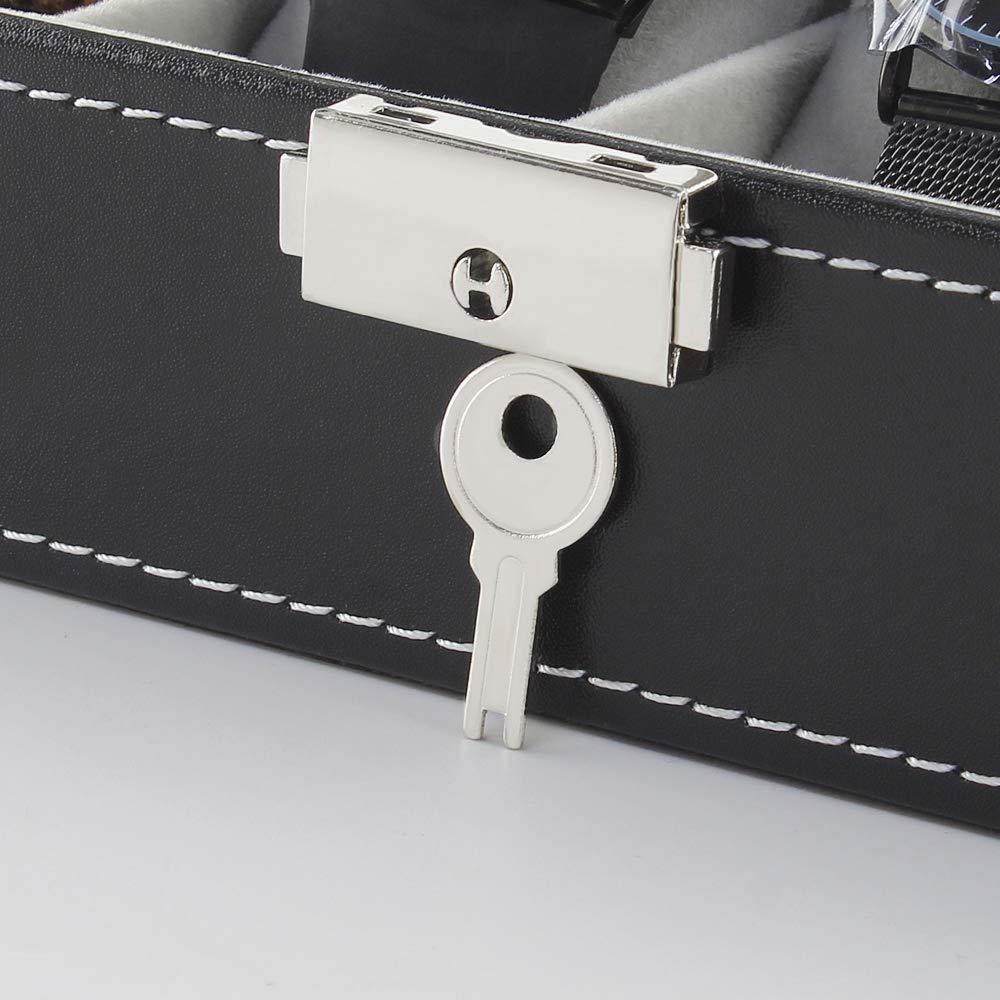 NEX 6 Slots Watch Box Organizer for Men, Black Watch Holder Stand Display Storage Case
