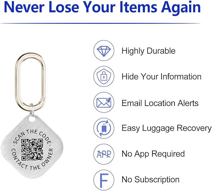 Smart ID Tags (2-Pack) - QR Code Locator for Keys, Pets & Luggage – Displays Finder’s Location When Scanned | Lost & Found Label for Travel, Collars & Keychains