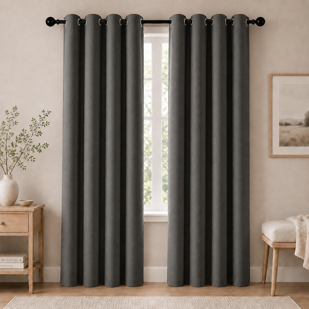 2-Panel-Curtain Room Darkening, 84 Inch Length for Bedroom Living Room, Insulated Thermal Grommet Curtain Drapes, Blackout(60-90%,Not 100%) Window Treatment Decor, Pack of 2, 52x84, CharcoalGrey