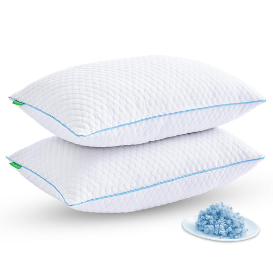 Friendriver Shredded Memory Foam Pillows for Sleeping 2 Pack - Cooling Bed Pillows Queen Size Set of 2 - Firm Pillow for Side and Back Sleepers Adjustable Gel Pillow with Removable Cover