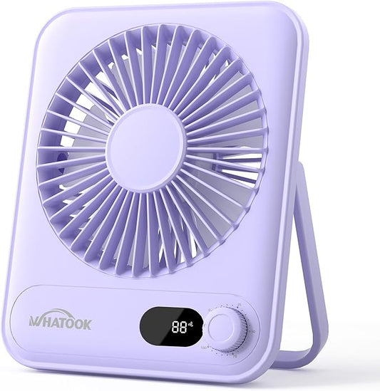 WHATOOK Small Desk Fan Personal Fans: 5000mah 25 Hours Battery Office Quiet Mini Desktop Fan Portable Rechargeable Travel Essentials (Purple, 5000 mAh)
