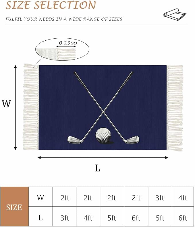 Navy Blue Runner Rug 3X5 Ft Bedroom Area Rug, Washable Woven Sports Golf Ball Throw Carpet with Tassel, Non-Shedding Modern Minimalist Art Dining Room Living Room Carpets