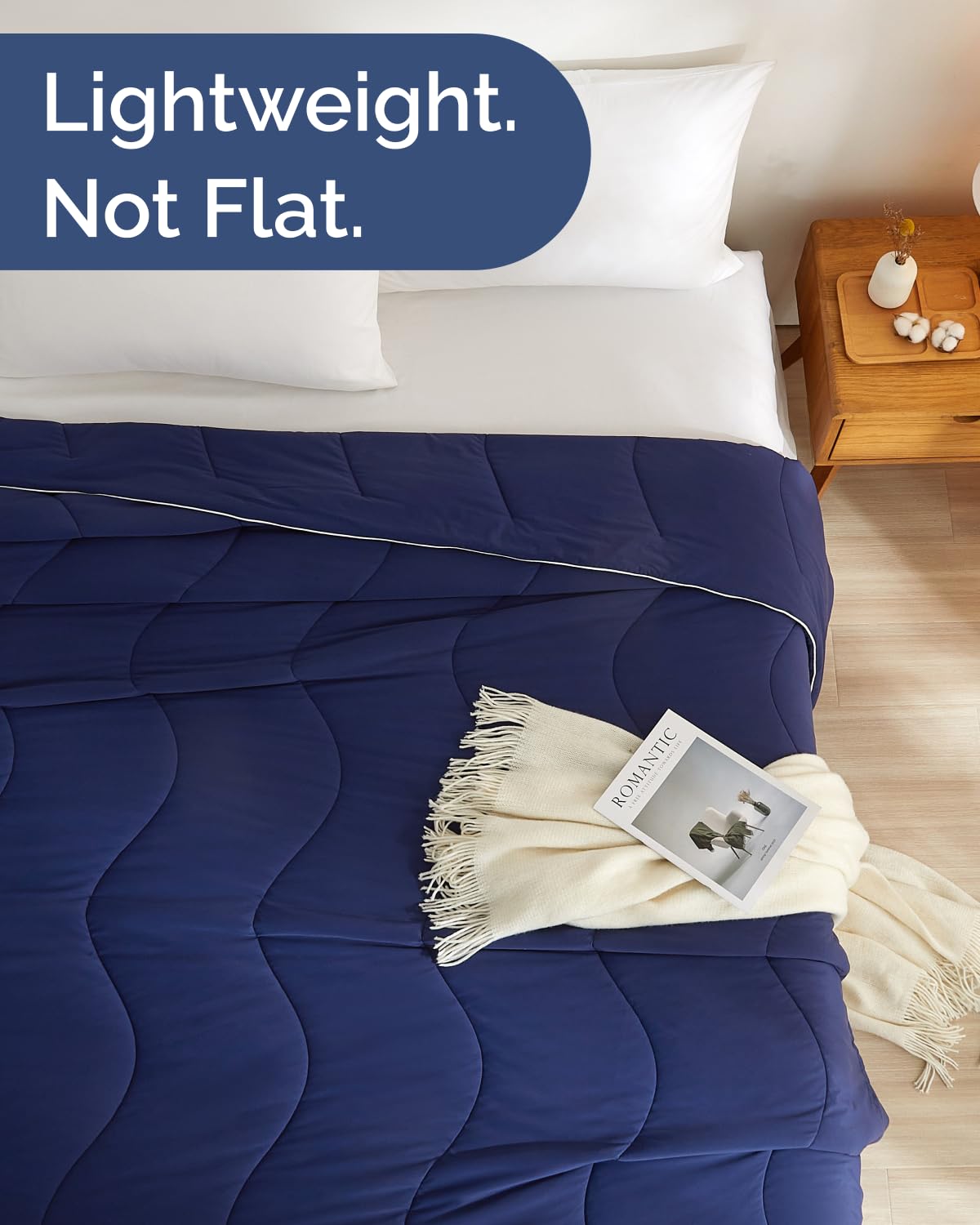 Cooling Comforter Full/Queen Size - Cooling Blanket for Hot Sleepers and Night Sweats - Summer Comforter for Full & Queen Size Beds - Soft, Comfy, Breathable Cold Blanket for Sleeping - 90x90 (Navy)