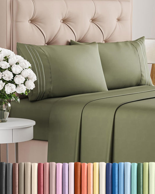Queen Size 4 Piece Sheet Set - Comfy Breathable & Cooling Sheets - Hotel Luxury Bed Sheets for Women & Men - Deep Pockets, Easy-Fit, Soft and Wrinkle Free Sheets - Sage Green Oeko-Tex Bed Sheet Set
