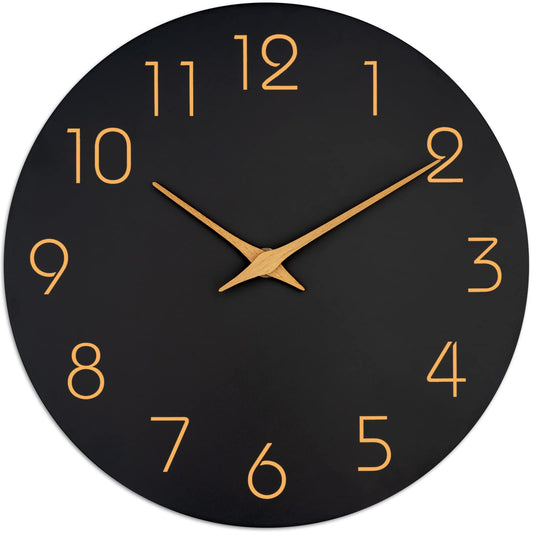 Mosewa Wall Clock 14 Inch Black Battery Operated Silent Non Ticking Simple Minimalist Rose Gold Numbers Decorative for Bedroom Living Room Kitchen Home Office