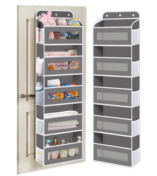 KYEVIS Over The Door Organizer, 5 Shelves Closet Door Hanging Storage and Organizer with 10 Mesh Pockets, Nursery Closet Organizer, Baby Essentials, Stuffed Animal Storage