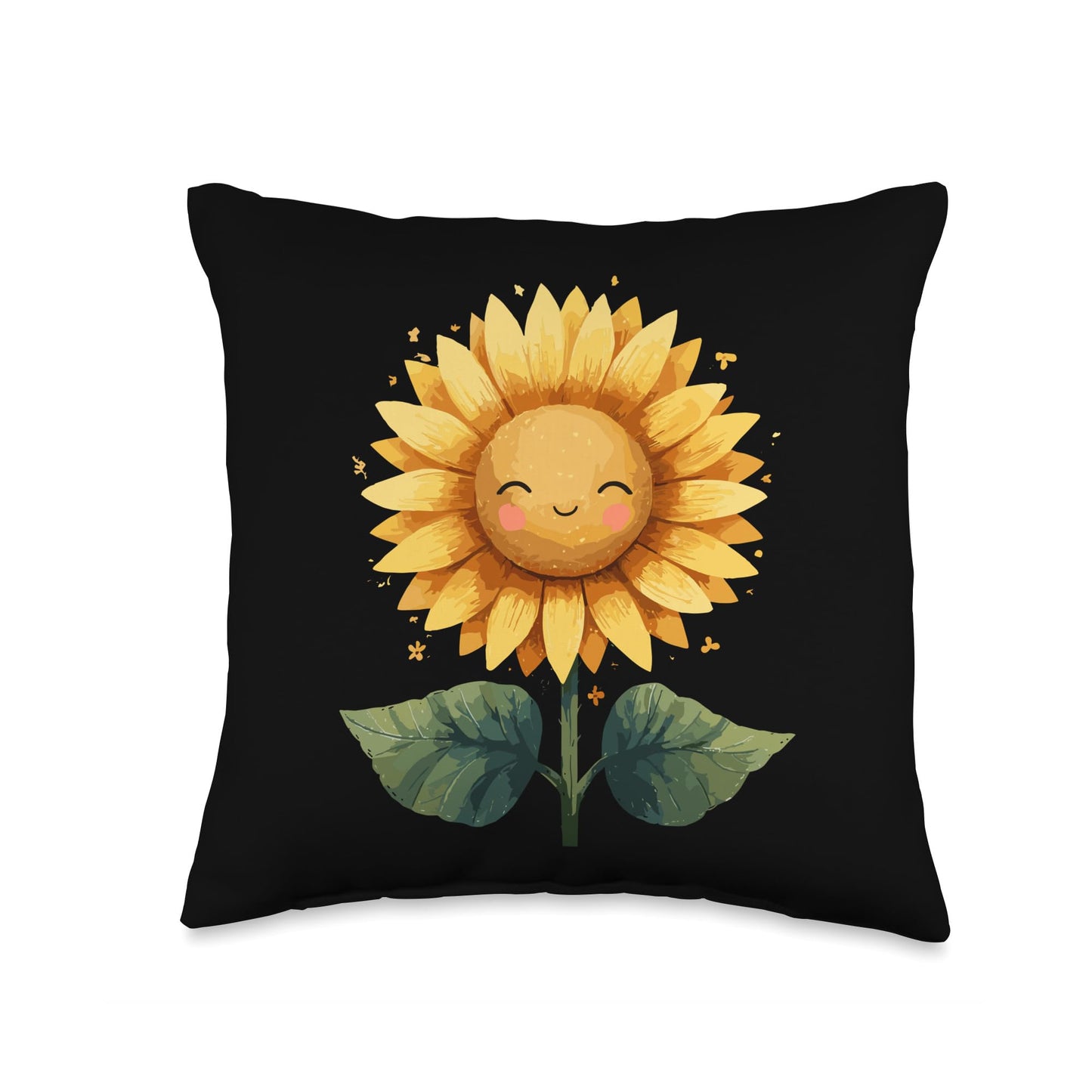 Smiling Sunflower Cute Kawaii Happy Flower Throw Pillow