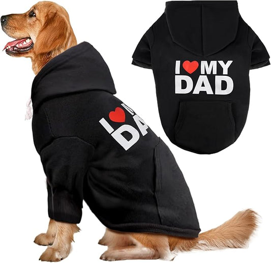 BAOBICUTE Dog Basic Hoodie Soft Dog Clothes Cold Weather Sweaters for Medium Large Dogs Cozy Fabric Warm Sweatshirt with Leash Hole (I Love My DAD, XL (Back: 24.2",Chest: 34.2"))