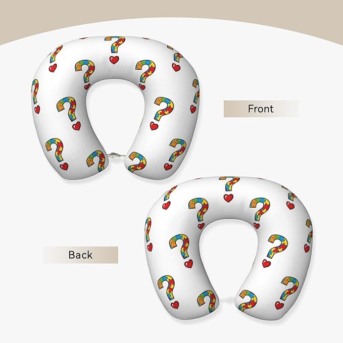 Unique Travel U Shaped Pillows Heart Autism Awareness Ribbon for Airplanes Car Flight, Comfortable Chin Head Neck Cushion Supporting, Polyester Removable Cover