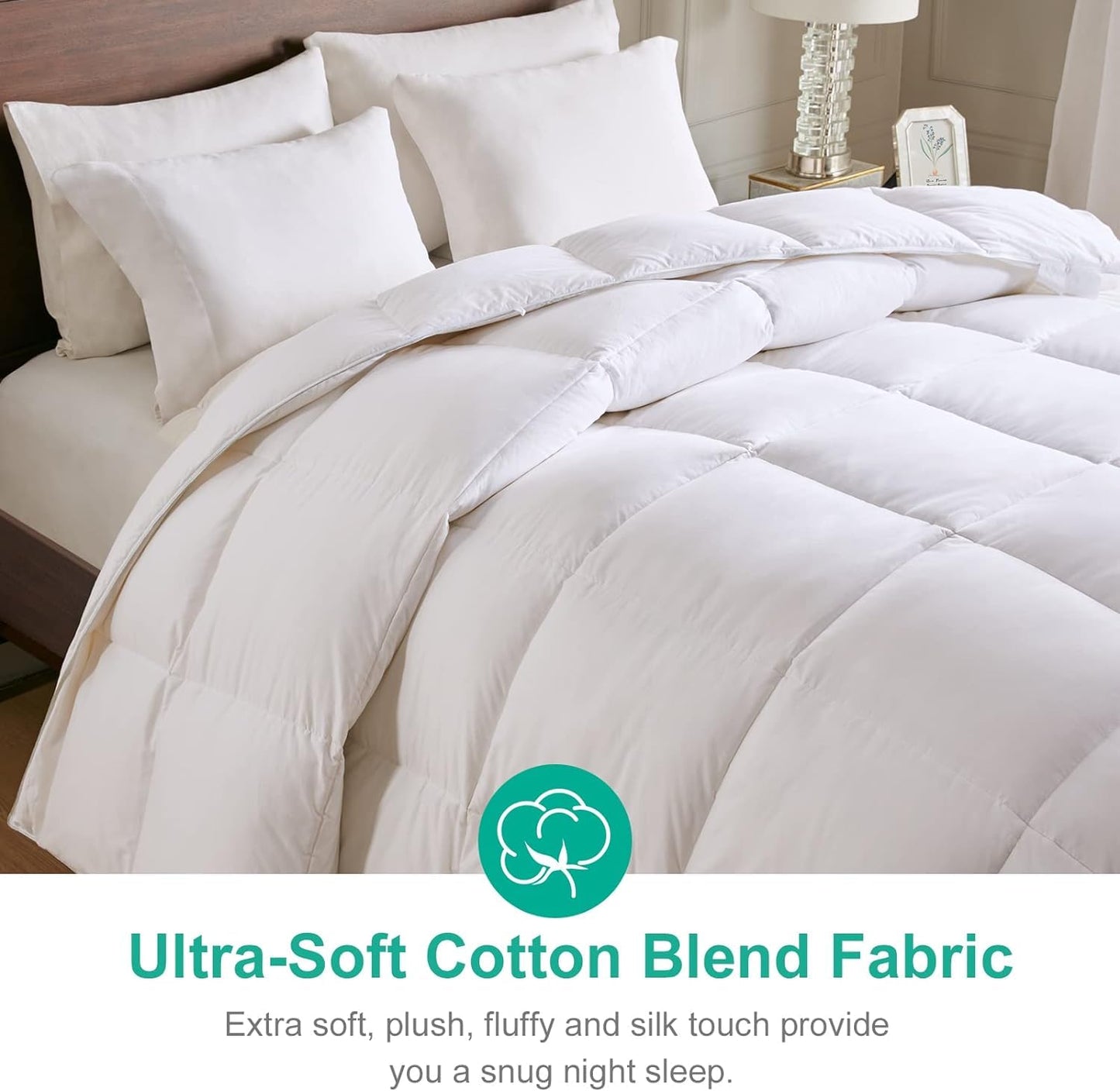 APSMILE Down Comforter Queen Size, All Season Duvet Insert, Ultra-Soft High Fill-Power Bedding Comforter, Fluffy Medium Warm Hotel Collection with Corner Tabs, 90x90, White