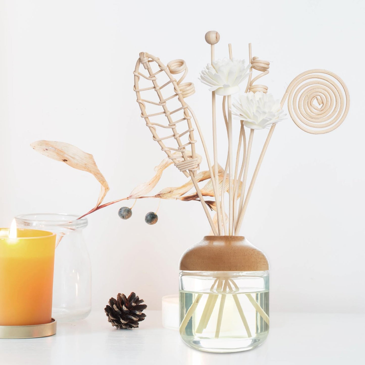 Haakong 12 Pcs Reed Diffuser Sticks Rattan Flower Reed Fragrance Diffuser Set Diffuser Sticks for Office Home Decor