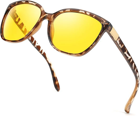 Myiaur Night Vision Driving Glasses for Women, Polarized Anti Glare Yellow Lens Glasses for Nighttime, UV400 Protection