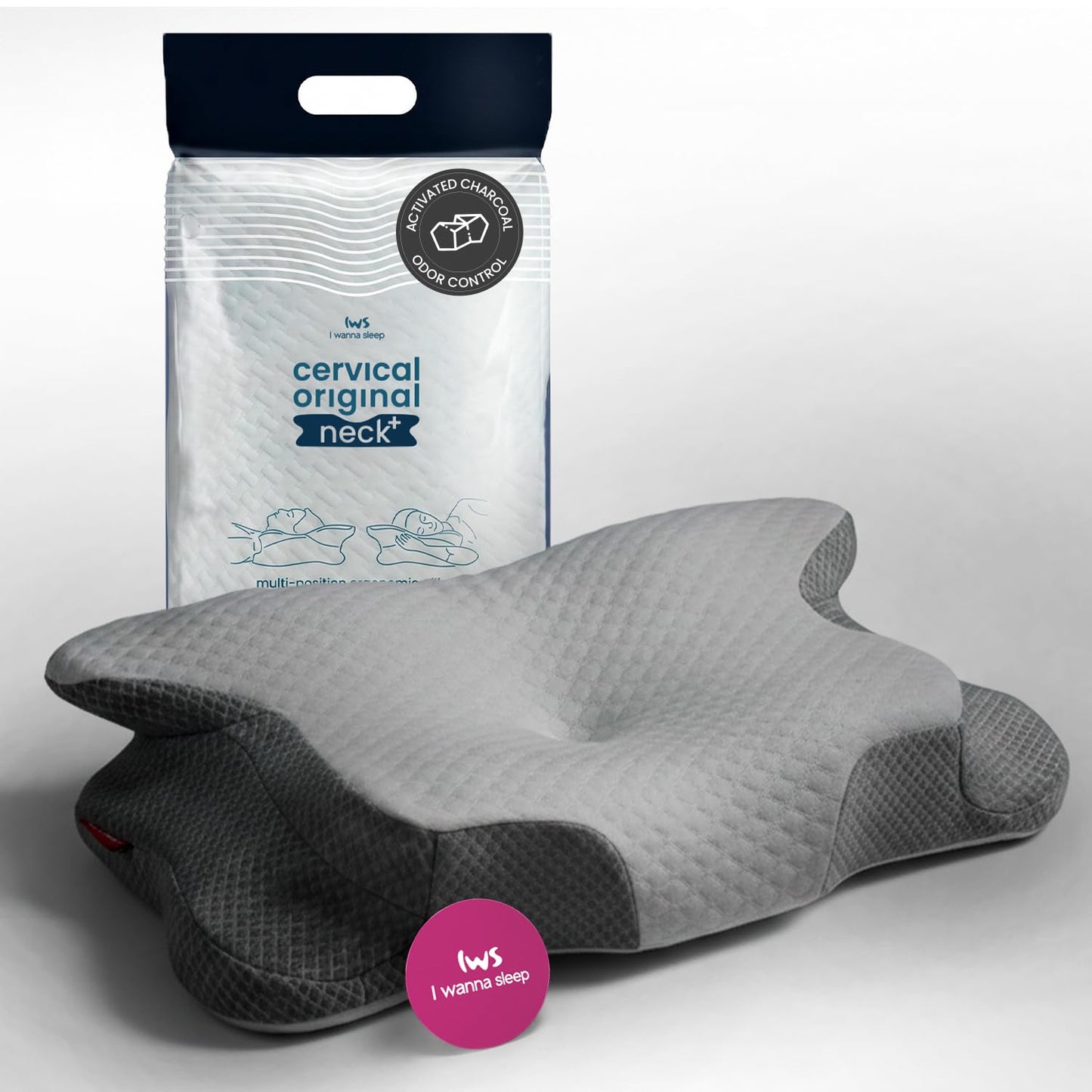 IWS I WANNA SLEEP Cervical Original Neck Plus Charcoal Premium Ergonomic Memory Foam Activated Charcoal Hypoallergenic Pillow for Neck and Back Pain Relief – Orthopedic Pillow