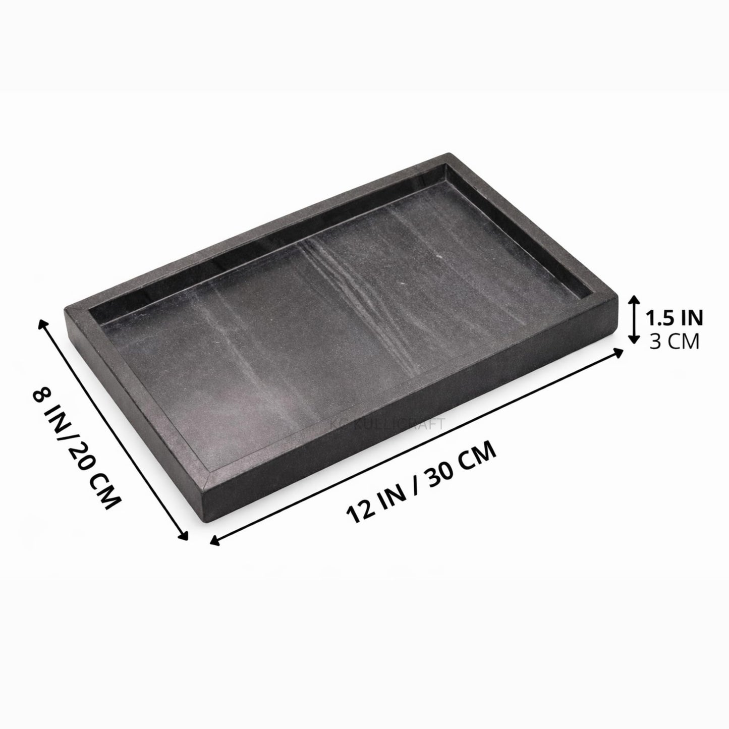 KC KULLICRAFT Natural Marble Tray, Black, 12" x 8", Rectangular