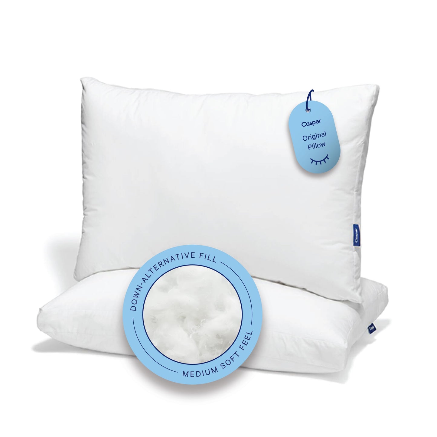 Casper Sleep Original Pillow 2-Pack, King Size – Medium Soft Feel, Down-Alternative Fill, Supports Side, Back & Stomach Sleepers, Neck Pain Relief, Machine Washable
