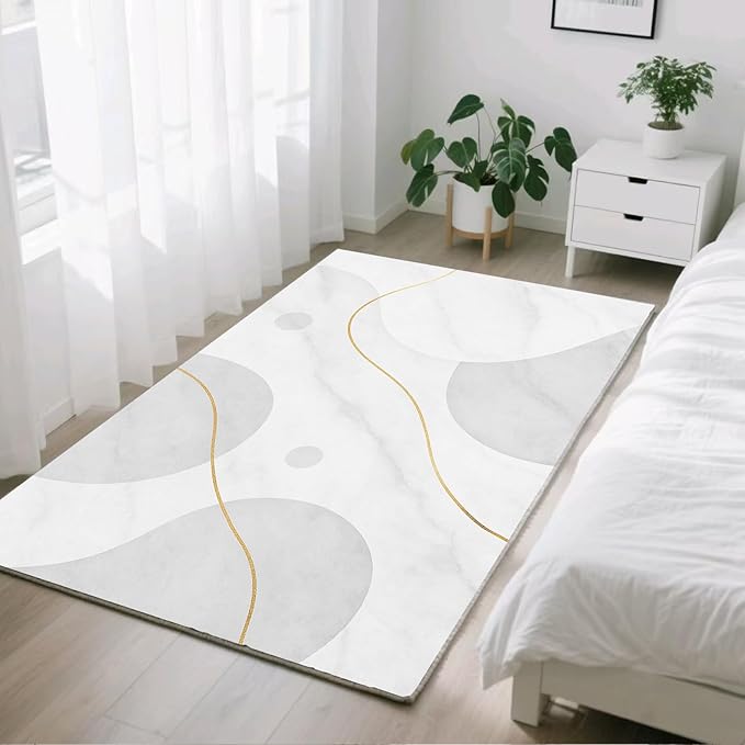 Minimalist Marble Rug - 2x4 Rug, Abstract Marble Hallway Rugs, Modern Luxury Runner Rugs, Washable & Non Slip Small Carpet Home Decor