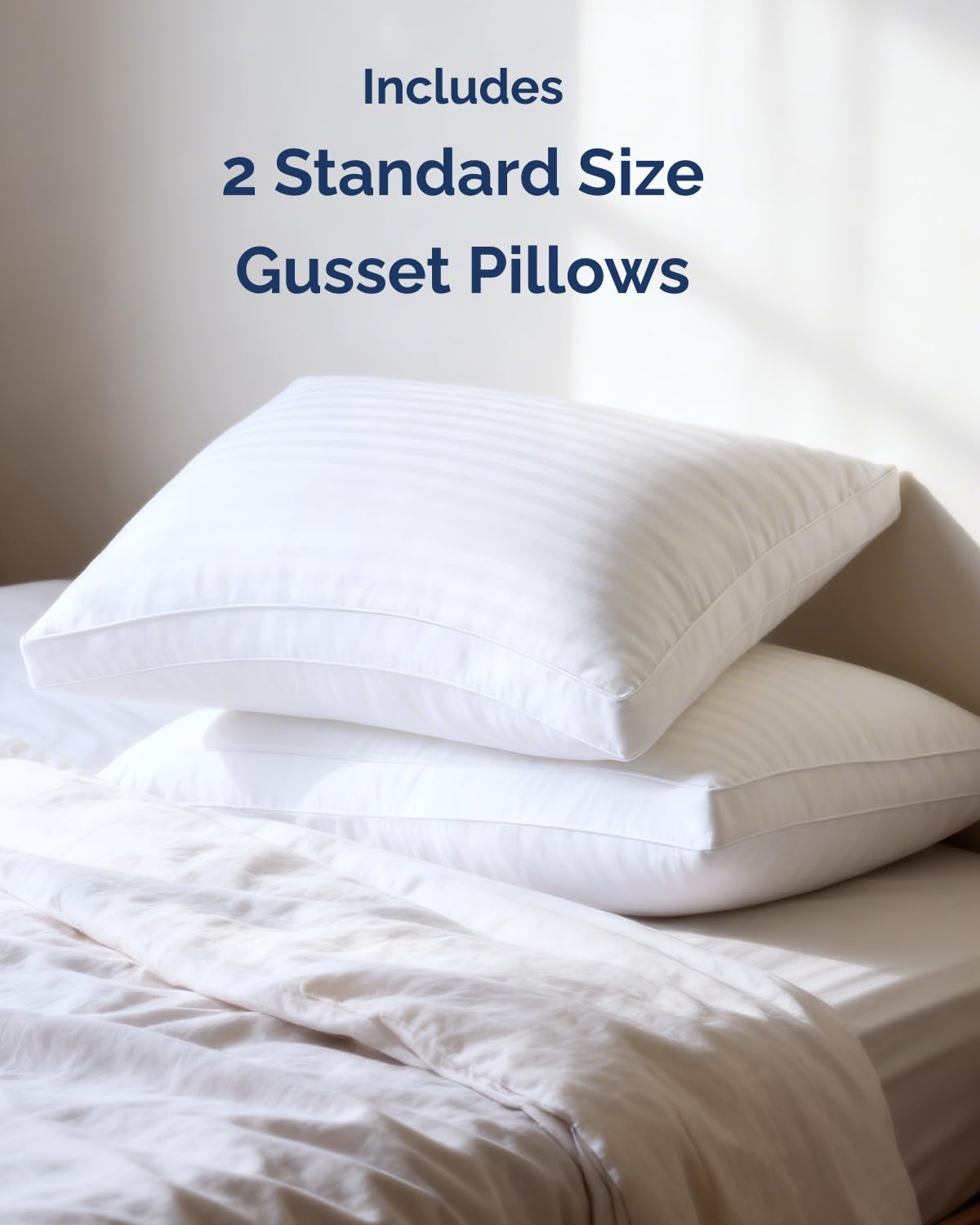 Bed Pillows for Sleeping Standard Size Set of 2 - Super Soft & Fluffy w/ Down Alternative Filling - Hotel Luxury Quality, Gusseted Pillow for Back, Stomach & Side Sleepers - Comfy & Breathable - White