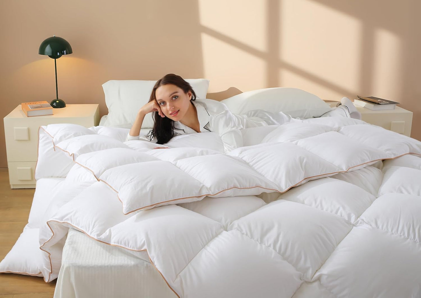 Down Comforter King Size – All Season Medium Weight Fluffy White Duvet Insert, Warm Feather Bedding, Soft 100% Cotton Cover, 90x106 Inch