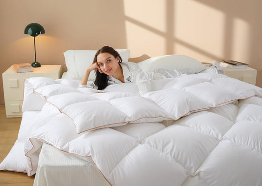 Down Comforter King Size – All Season Medium Weight Fluffy White Duvet Insert, Warm Feather Bedding, Soft 100% Cotton Cover, 90x106 Inch