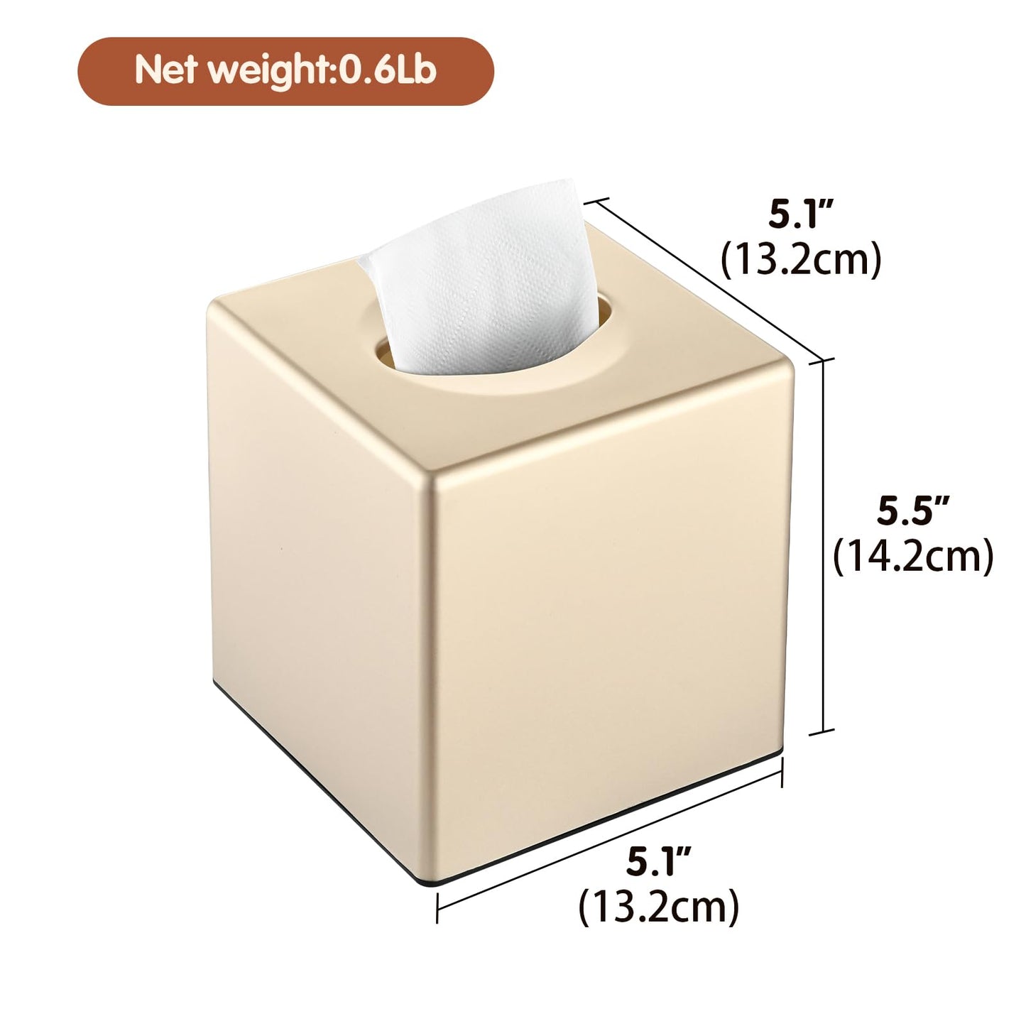 Y-in Hand Tissue Box Cover, Decorative Modern Square Facial Storage Tissue Box Holder, Home Accessories for Bathroom Vanity Countertops, Dressers, Night Stand, Parlors and Office - Champagne Gold