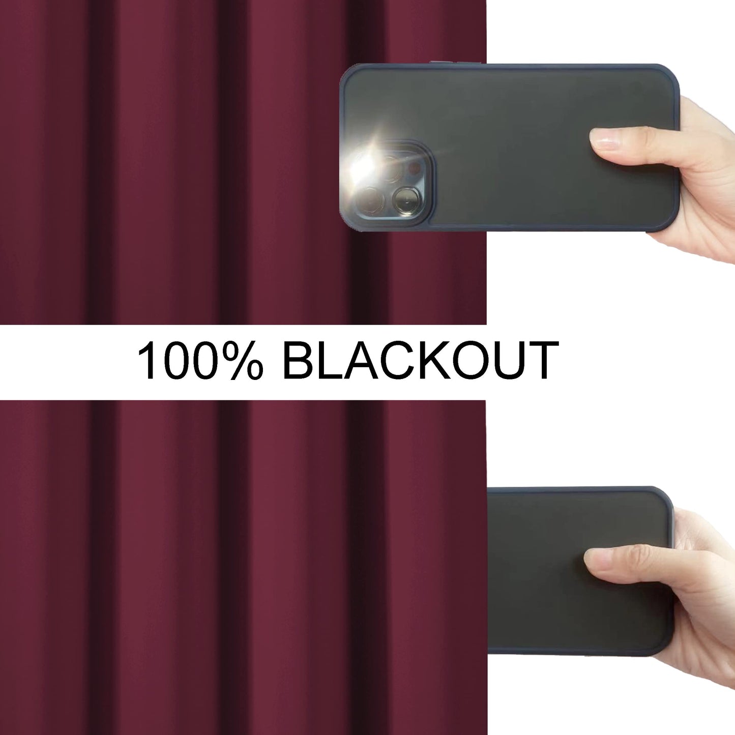LEMOMO 100% Blackout Curtains 52 x 63 Inch/Burgundy Red Curtains 2 Panels with Black Lining Room Darkening Thermal Insulated Bedroom Curtains
