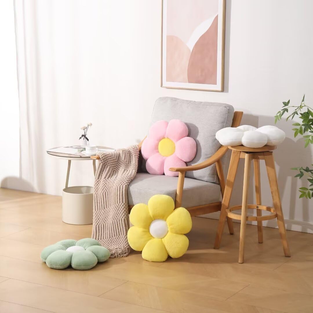 17.7 Inch Yellow Flower Pillow – Daisy Shaped Cute Decorative Flower Throw Pillow, Soft Floral Seating Cushion Floor Pillows for Sofa, Bed, Chair & Room Decorations for Home