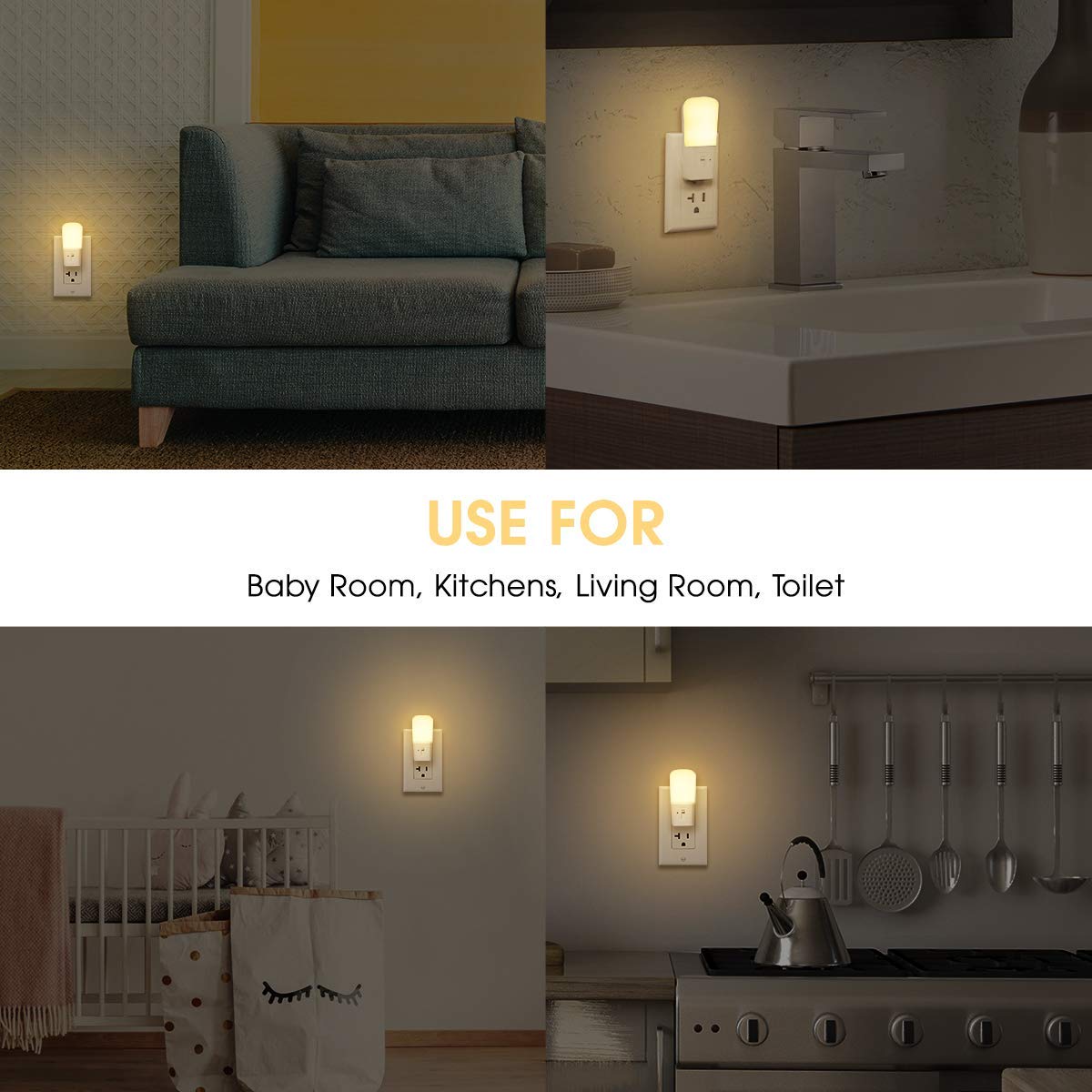LOHAS Plug in Night Light, Dimmable LED Night Light with Dusk to Dawn Sensor, 5-80LM Sleep Aid Mini Light for Nursery Kids, 4 Pack