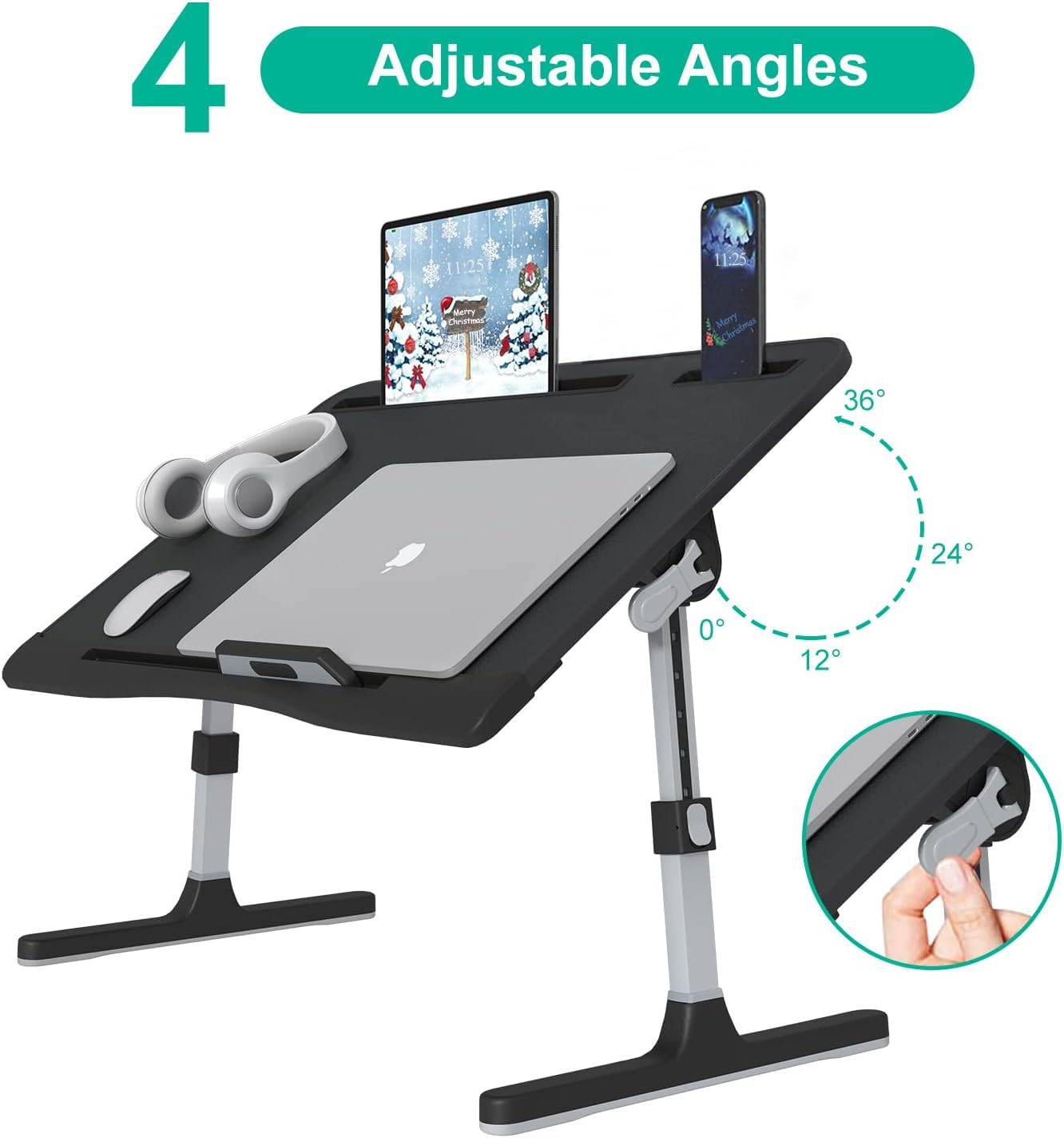 KLEAR Foldable Laptop Bed Tray Desk, Adjustable Laptop Bed Table with Heights and Angles, Upgraded-Sturdy Laptop Lap Desk for Bed/Sofa/Couch/Floor, Lap Tablet Desk (NO Drawer,Black)