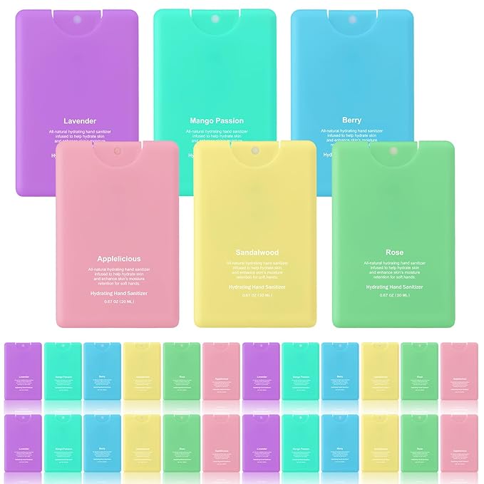 Dansib 24 Pack Hand Sanitizer Spray Bulk Travel Size Mini Hydrating Hand Sanitizer Colorful Pocket Spray Gifts for Women Coworker Party Favor Birthday End of Year Appreciation Gifts