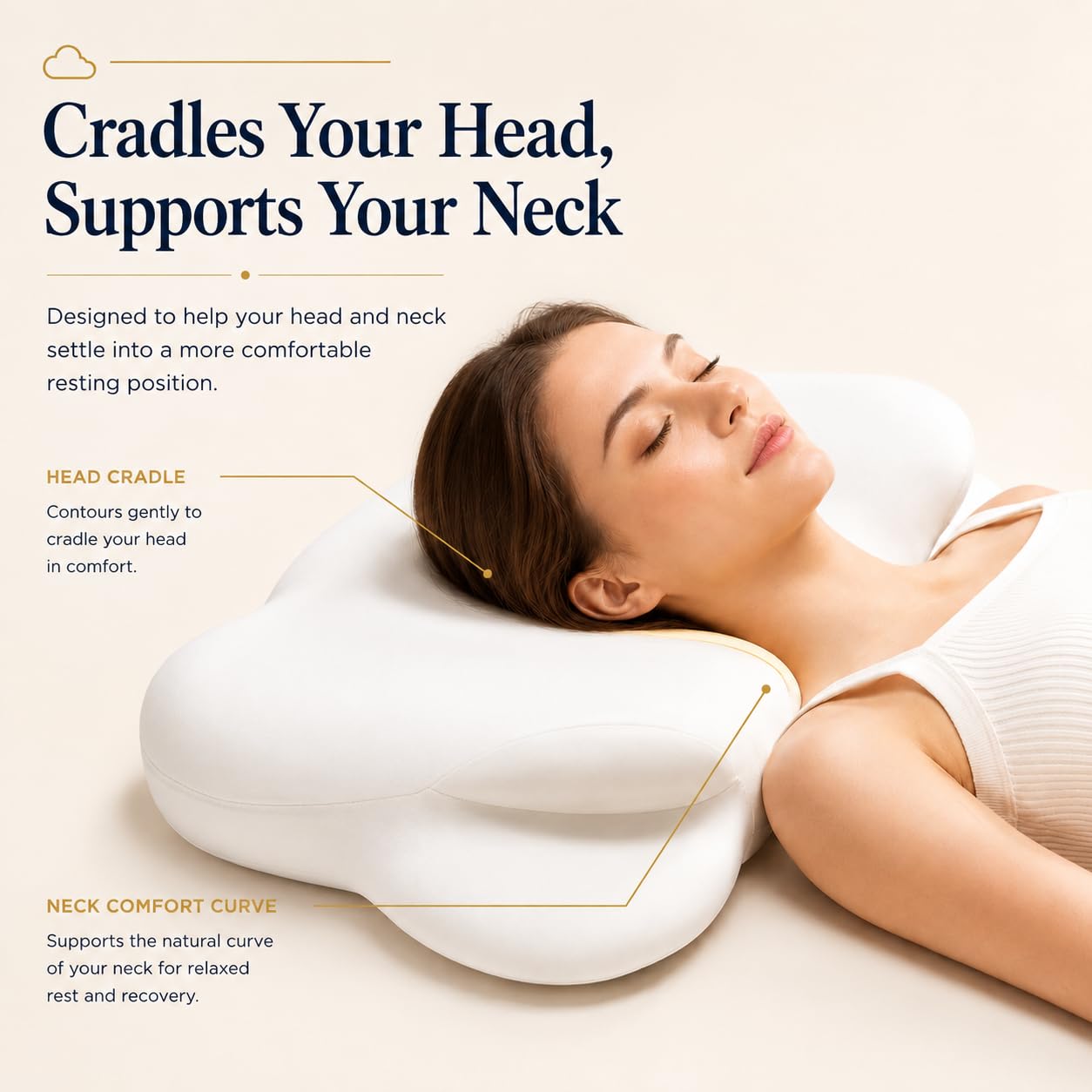 EOGBM Cloud Pillow, Ergonomic Memory Foam Pillow for Side, Back & Stomach Sleepers, Pressure Relief Neck Support Pillow for Head, Neck & Shoulder Comfort, Cooling Breathable Cover (White)