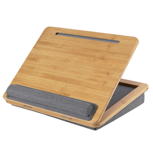 SANJIMO Adjustable Lap Desk for Laptop with Cushion, Bamboo Laptop Stand with Anti-Slip Strip Tablet Phone Holder, Fits up to 15.6 inch or 14 inch with Mouse Space