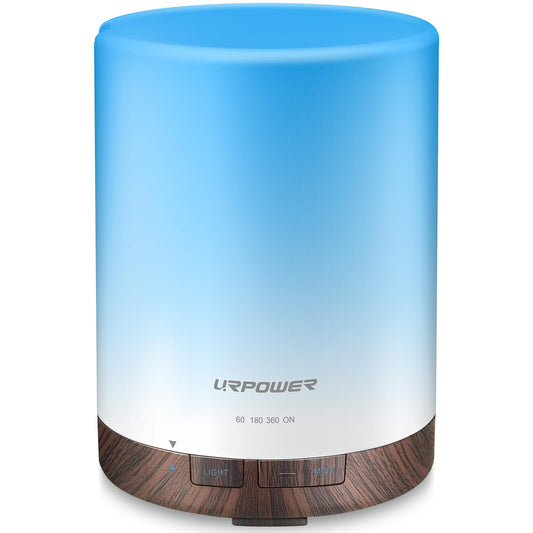 URPOWER 300ml Essential Oil Diffuser Ultrasonic Air Humidifier AUTO Shut Off Aromatherapy Scent Diffuser Night Light 7 Color Changing LED Lights and 4 Timer Settings for Home Office Yoga