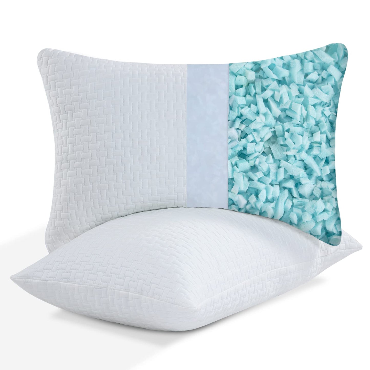 HOMBYS 2 Pcs Extra Firm Bed Pillows for Sleeping, Shredded Memory Foam Pillows Queen Size, for Side, Back, Stomach Sleepers, 40% Viscose Derived from Bamboo Cooling Cover