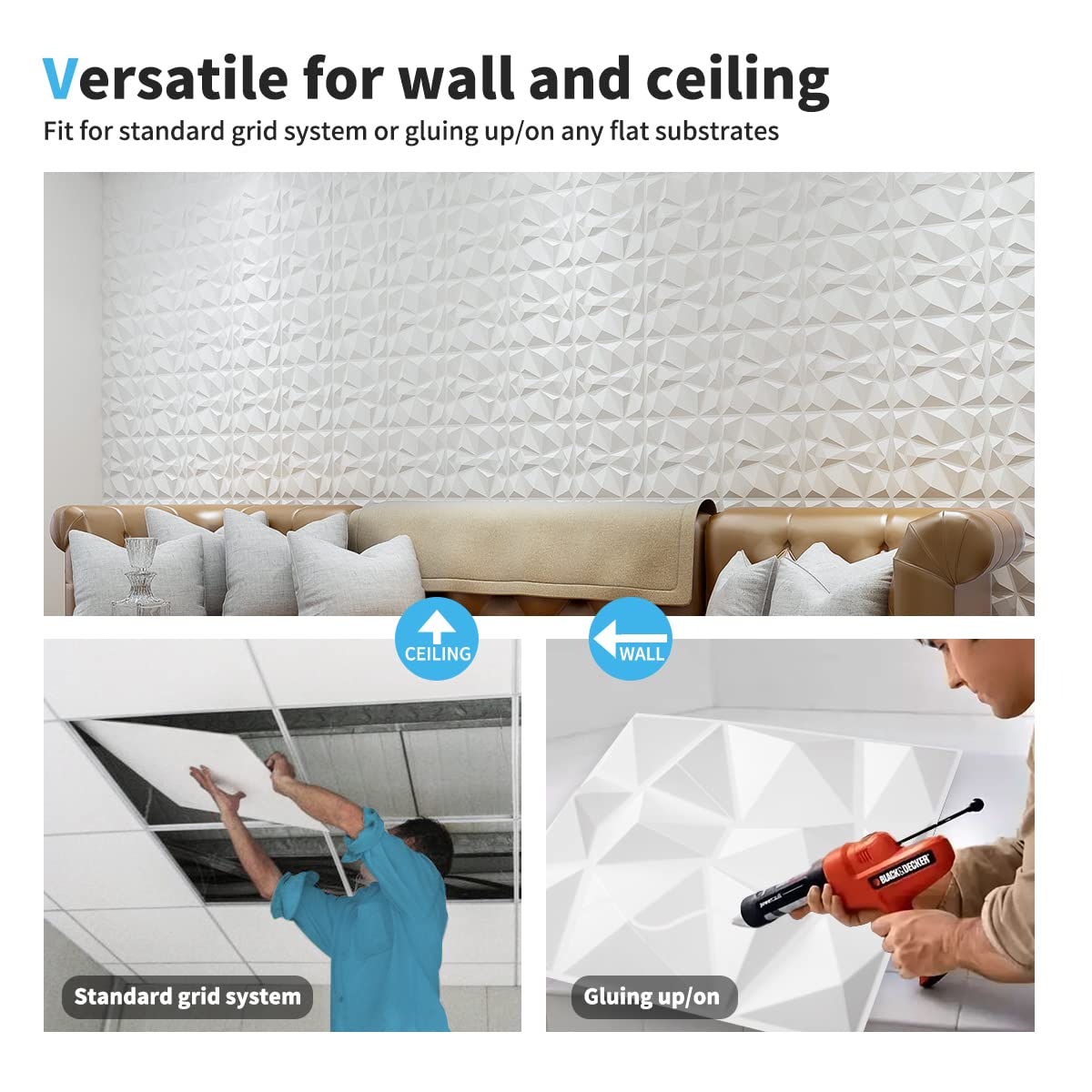 Art3d Decorative 3D Wall Panels in Diamond Design, 11.8"x11.8" Matt White (33 Pack)