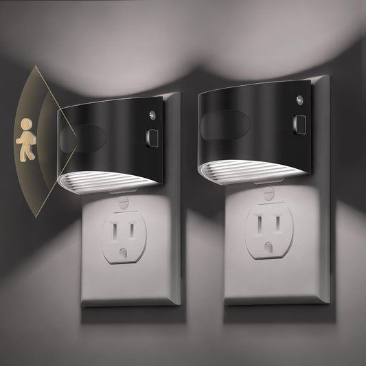 L LOHAS LED Night Light with Motion Sensor & Dusk to Dawn Sensor, Night Lights Plug into Wall with 30-100lm Adjustable Brightness, Dimmable Night Light for Bathroom, 5000K Daylight White, 2 Pack