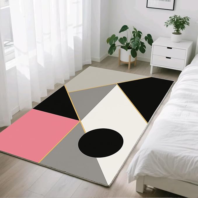 Abstract Geometry Rug - 3x5 Rug, Modern Geometry Rugs, Minimalist Aesthetics Entryway Rugs, Washable & Non Slip Carpet Home Decor