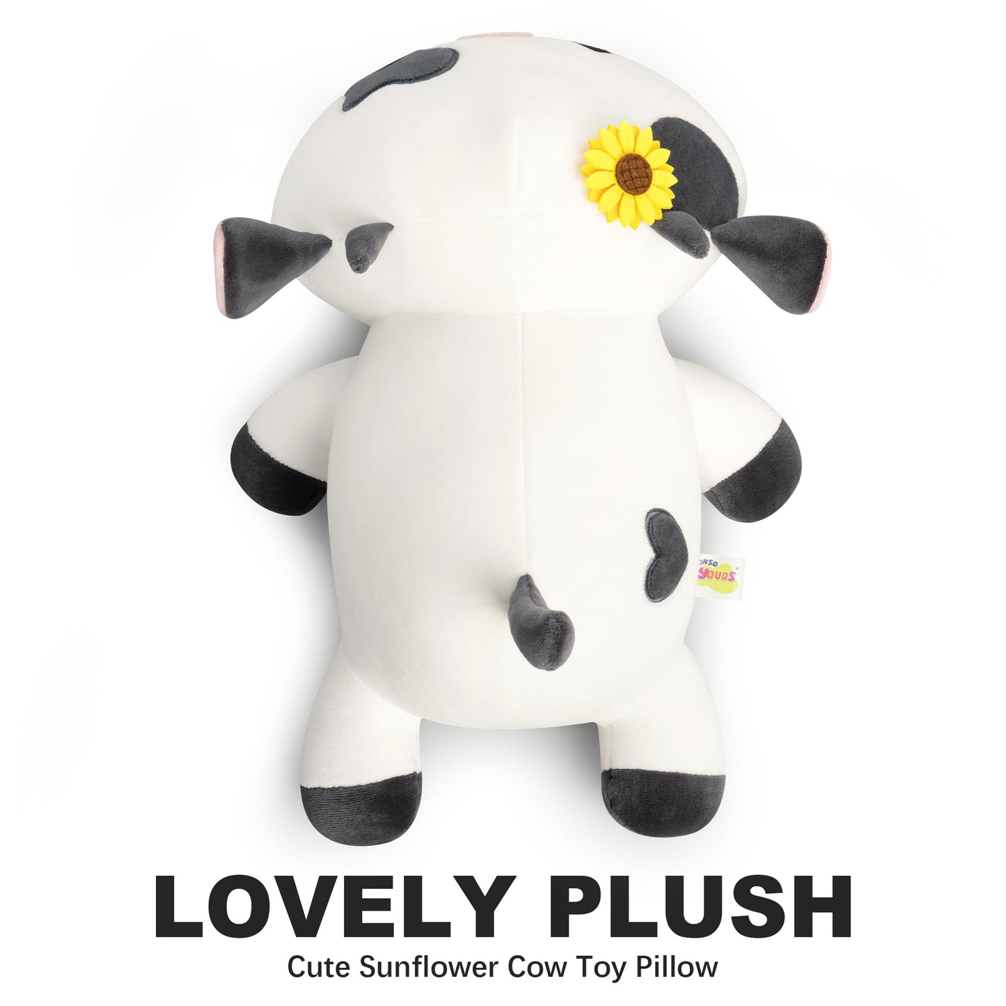 Onsoyours Cute Cow Plushie with Sunflower Headwear, Soft Stuffed Milk Love Cow Squishy Plush Animal Toy Flower Cow Pillow Gift for Kids (Sunflower Cow, 12")