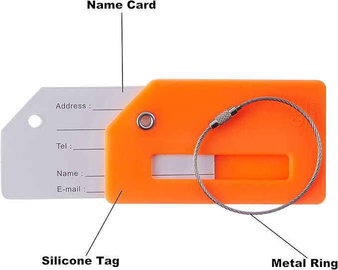 Gostwo 2 Pack Silicone Luggage Tags for Suitcases, 26 Initial Letter Baggage Labels Handbag School Bag Suitcase Instrument Tag with Stainless Steel Loop(Orange)(Letter M)