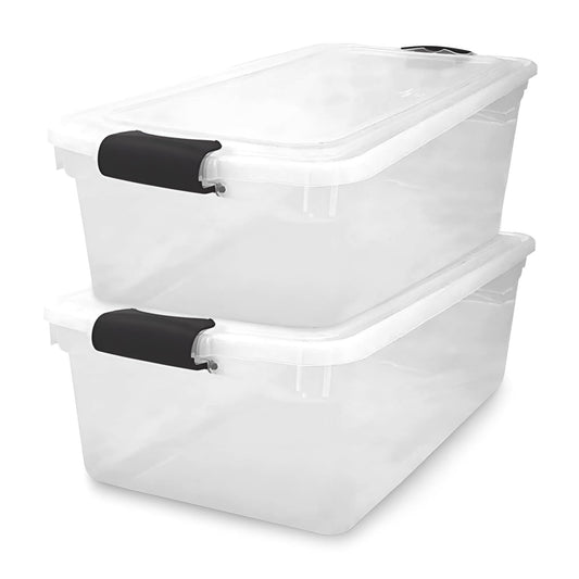 HOMZ Multipurpose 66 Quart Clear Storage Container Tote Bins with Secure Latching Lids for Home or Office Organization, (2 Pack)