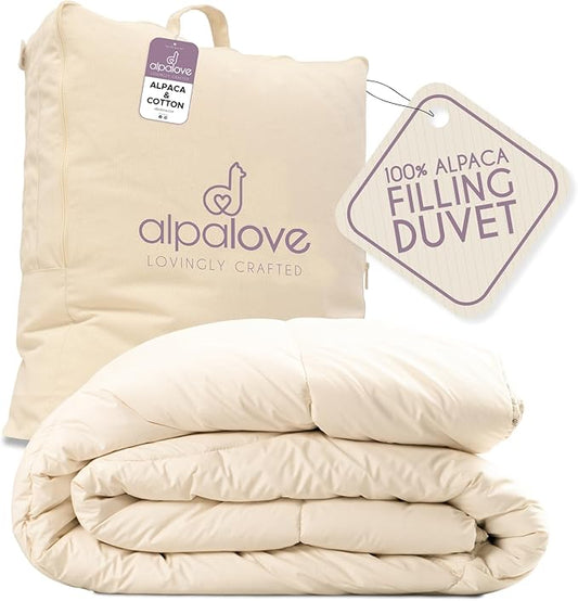 Twin All-Season Warm Fine Alpaca Duvet - Premium Cotton Cover, 4,66 lb Filling, Ideal for Year-Round Comfort, Lightweight & Temperature-Regulating, 70 x 92 inches