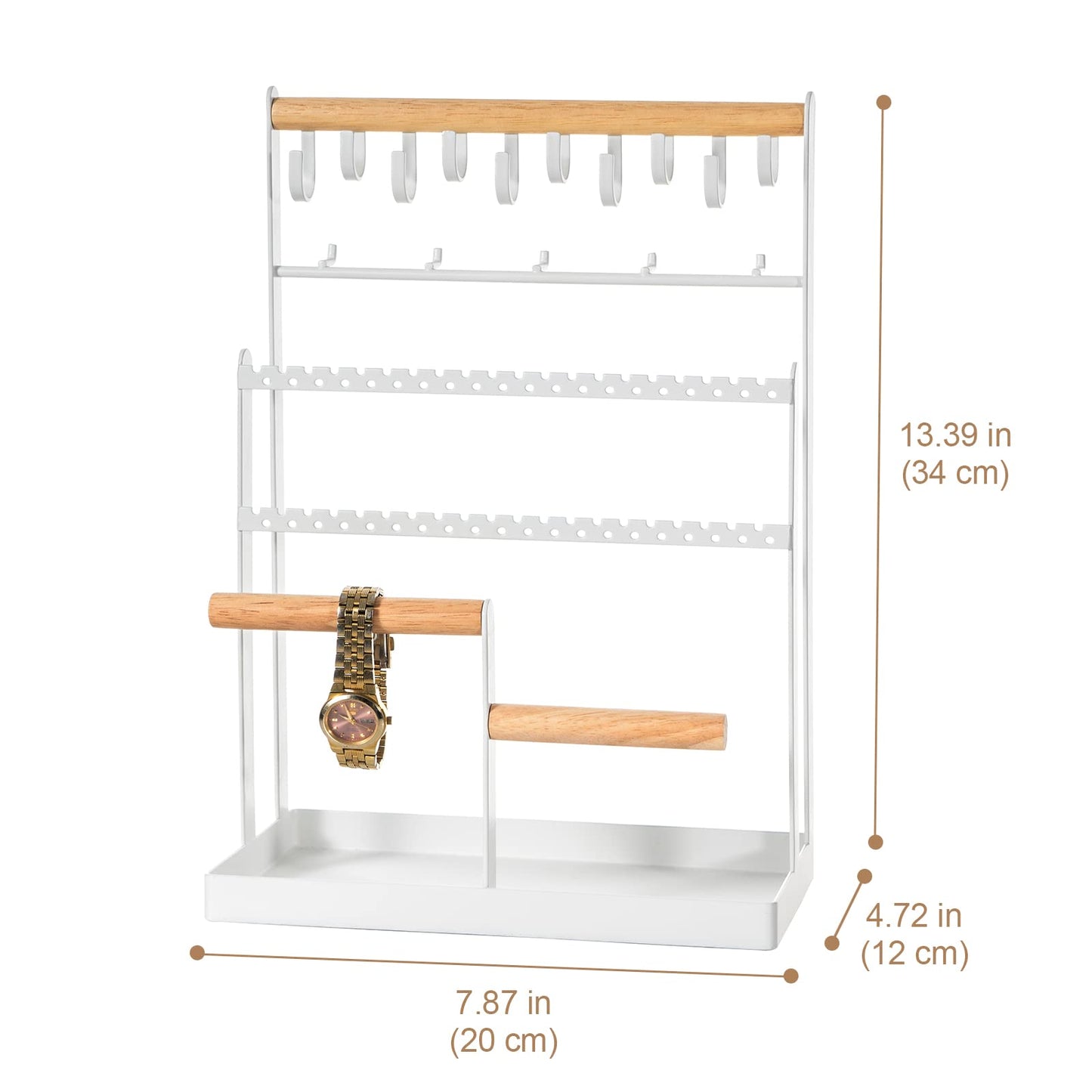 ProCase Jewelry Organizer Stand Necklace Organizer Earring Holder, 6 Tier Jewelry Stand Necklace Holder with 15 Hooks, Jewelry Tower Display Rack Storage Tree for Bracelets Earrings Rings -White