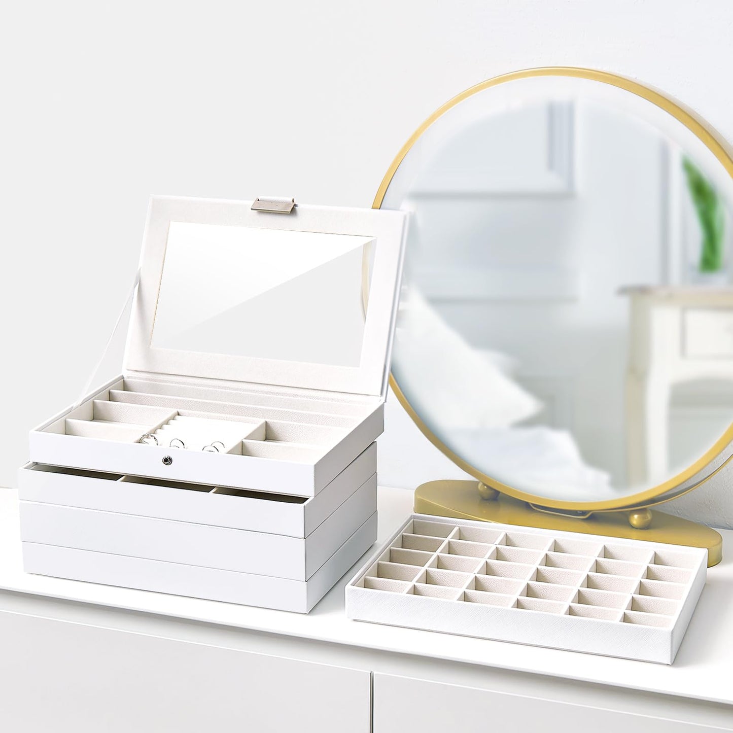 ProCase Jewelry Organizer Stand Bundle with Stackable Jewelry Tray Box