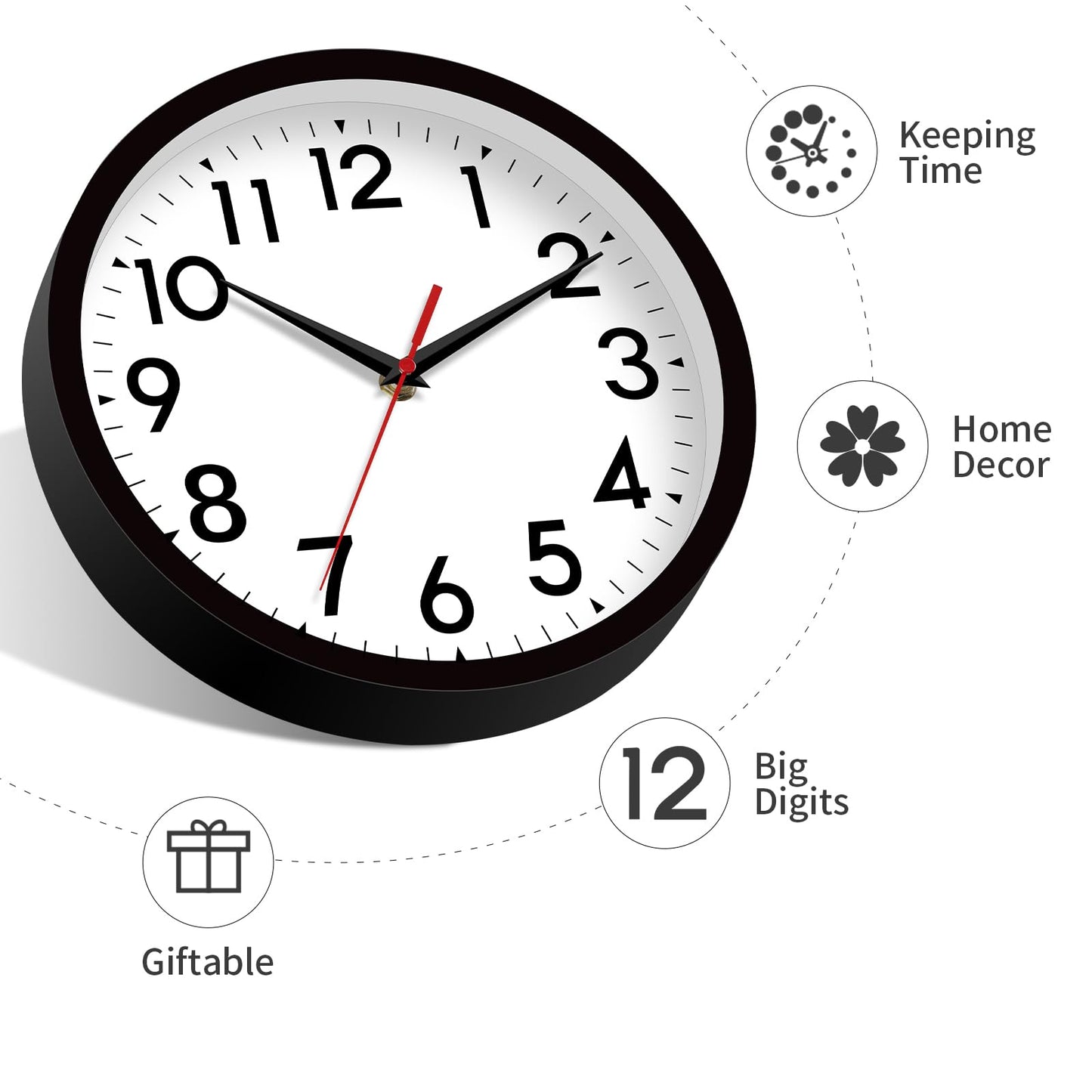 DAXSMY 14 Inch Wall Clock Large Battery Operated Big Silent Non Ticking Analog Clock Decorative for Living Room Office Kitchen Outdoor Classroom Bedroom Bathroom School(Black)