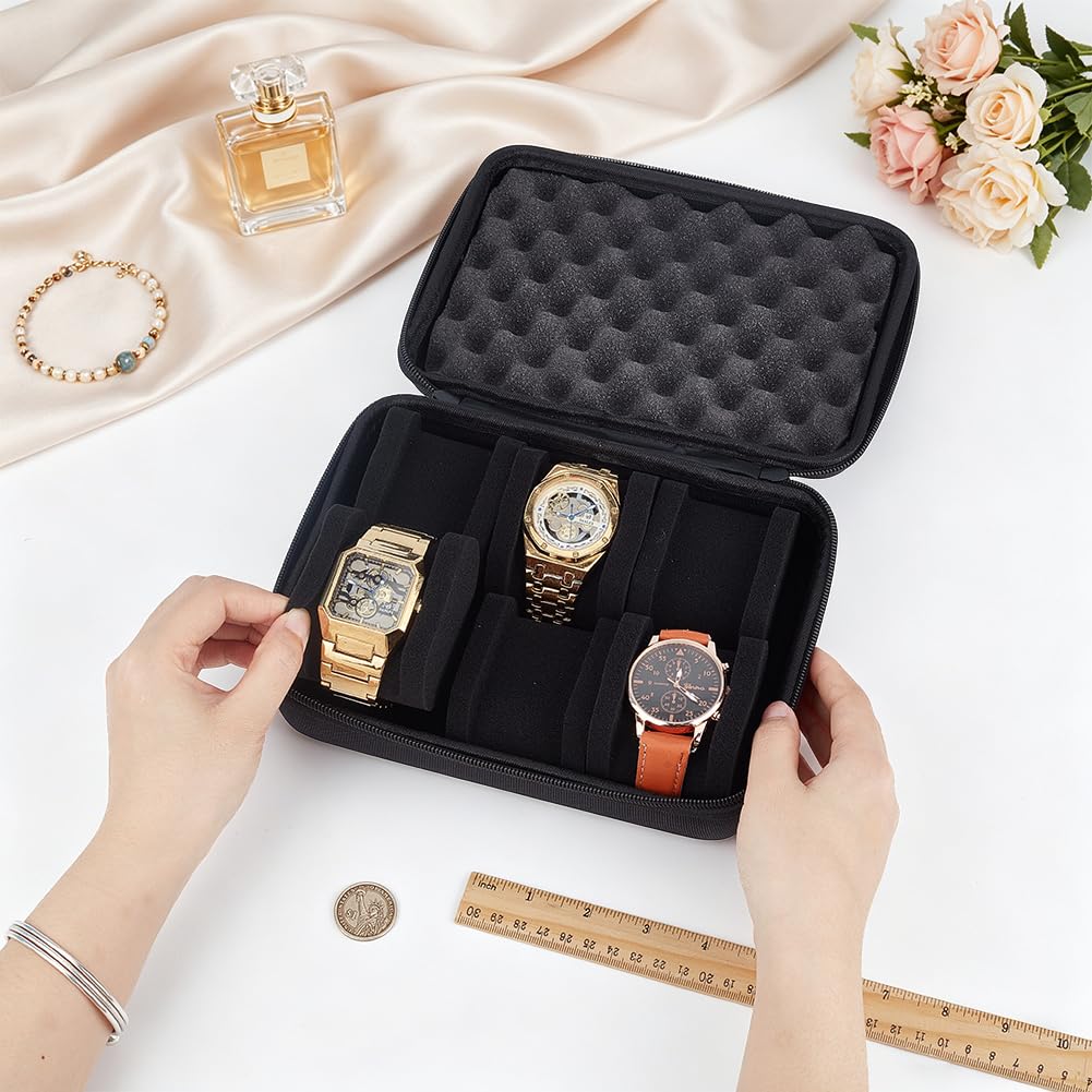 PH PandaHall 6 Slots Watch Travel Case Watch Storage Box Watches Zipper Organizer Box Watches Display Boxes Portable Wristwatch Holder for Men Women Gifts Father's Day Wristwatches Bracelet Collection