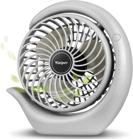 Viniper Portable Rechargeable Fan, Small Desk Fan : 3 Speeds & about 8-24 Hours Longer Working, 180° Rotation, Portable Fan Small but Mighty, Strong Wind (Grey, Light Black Blade)