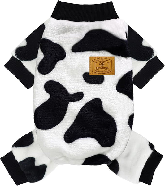 XPUDAC Cow Dog Sweater, Doggie Winter Clothes for Small Medium Dogs Girl Boy Fleece Dog Pajamas for Winter Christmas, Large