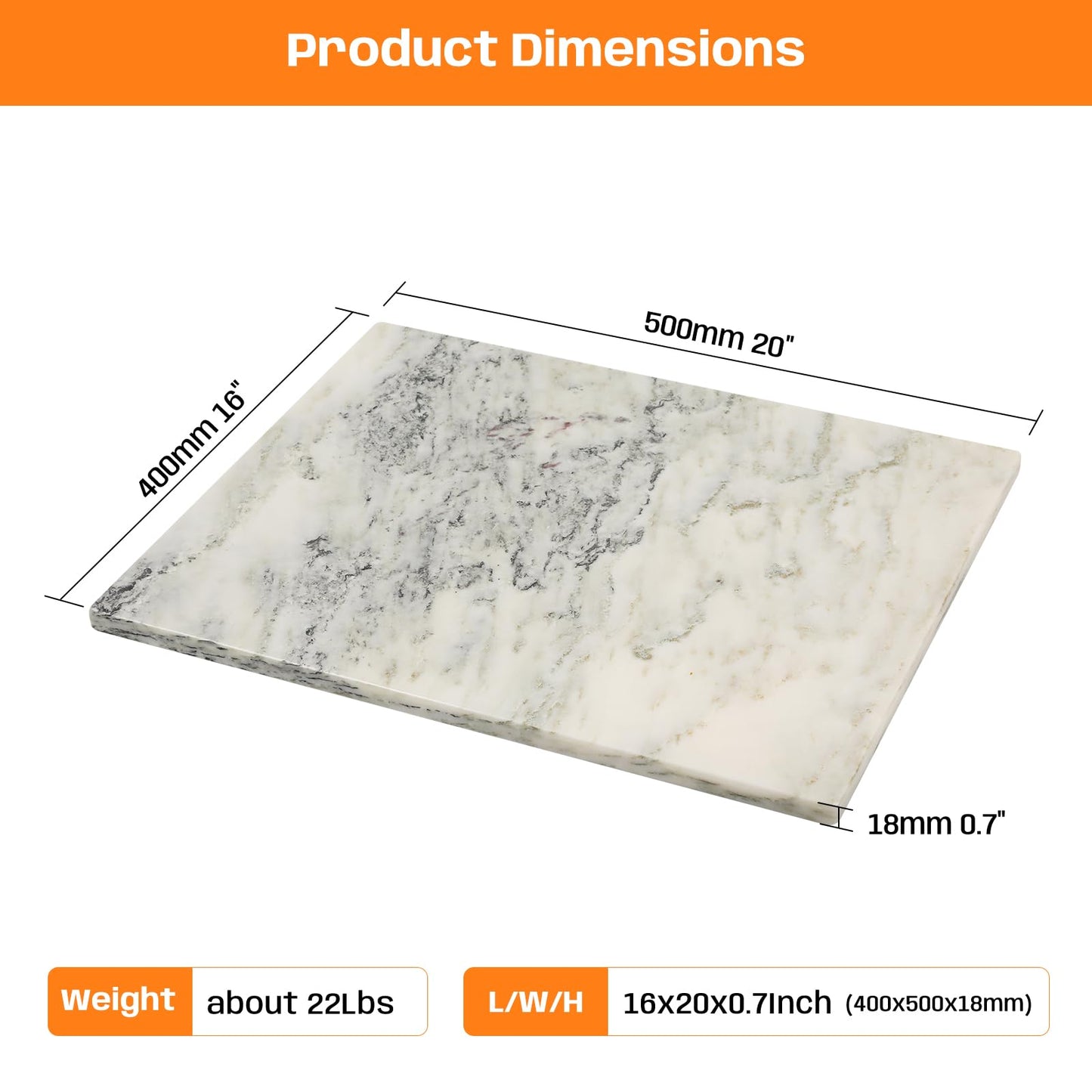 Adolif White Marble Cutting Board, 16x20 Inch Marble Pastry Board With Non-Slip Feet For Cheese, Charcuterie, Dough, Chocolate, Dessert, Pack Of 1 Piece